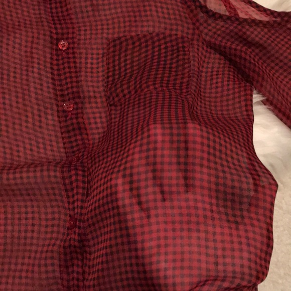 Cold Shoulder Buffalo Plaid Sheer Blouse - Picture 5 of 8